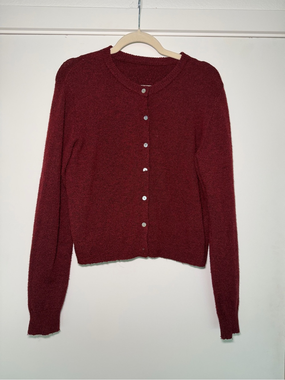 Women's Burgundy Button-Front Sweater Cardigan